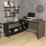 Escrivaninha Em L Mesa Office Com Nichos E Porta Dubai Preto-ipê