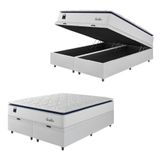 Cama Box Baú Casal King Colchão Molas Ensacadas Com Pillow Sevilha 193x203x74cm Branco/cinza Hellen
