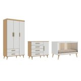 Quarto De Bebê Retrô Berço 3 Em 1 Ligia Cômoda Com Fraldário Guarda Roupa 3 Portas Com Gavetas Off White Carolina Baby