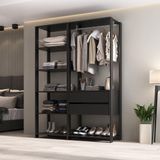 Guarda-roupas Closet Modulado 135cm 2 Peças com 2 Gavetas e Cabideiro Multimóveis MP4320 Preto