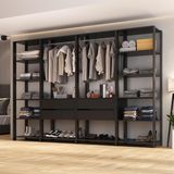 Guarda-roupas Closet Modulado 270cm 4 Peças Com 4 Gavetas E Cabideiros Multimóveis Mp4321 Preto