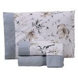 Jogo Cama Lençol Encanto Queen Estampado Percal 180 Fios C/ Ponto Palito 4 Peças - Floral - Cinza
