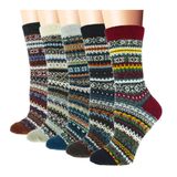 Meias Yzkke Vintage Winter Warm Wool Crew Para Mulheres, Pacote Com 5