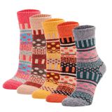 Meias Yzkke Vintage Winter Warm Wool Crew Para Mulheres, Pacote Com 5