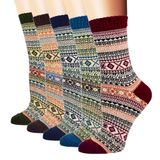 Meias Yzkke Vintage Winter Warm Wool Crew, Pacote Com 5, Para Mulheres