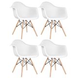 Kit 4 Cadeiras Charles Eames Eiffel Daw Com Braços E Pés De Madeira Clara Branco
