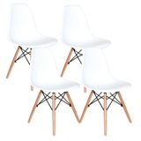 Kit 4 Cadeiras Charles Eames Eiffel Branca Base Madeira Sala Cozinha Jantar