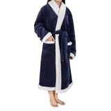 Roupão Pavilia Premium Feminino De Lã Sherpa Com Acabamento Em Cetim Azul Marinho