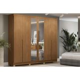 Guarda Roupa Casal 6 Portas (2 C/ Espelho) E 4 Gavetas C/ Pés Cb01r582 Canela - Kappesberg