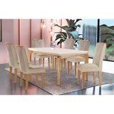 Sala De Jantar Completa Londrina C/ Tampo Madeirado Canto Reto 180x90cm E 6 Cadeiras Amsterdã Imbuia-capuccino/suede Creme - Rufato