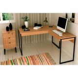 Escritório Completo Industrial (1 Mesa De Canto P/ Escritório, 1 Gaveteiro) 2 Peças Amêndoa/preto - Tecno Mobili