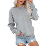 Moletom Feminino Pgands Com Gola Redonda, Manga Comprida, Casual, Cinza