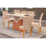 Sala De Jantar Completa Argo Tampo Madeirado C/ Vidro Curvo 136x90cm E 6 Cadeiras Zoe Freijo/off White - Suede Creme - Dj Móveis