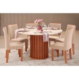 Sala De Jantar Completa Viena Tampo Madeirado C/ Vidro 136cm E 6 Cadeiras Zoe Freijo/off White - Suede Creme - Dj Móveis