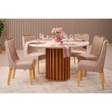 Sala De Jantar Completa Viena Tampo Madeirado C/ Vidro 136cm E 6 Cadeiras Bia Freijo/off White - Suede Kraft - Dj Móveis