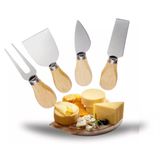 Kit 4 Peças Para Cortar Queijo Inox Facas Espátula Garfo