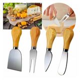 Conjunto 4 Peças Cortar Queijo Inox Facas Espátula Garfo