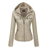 Jaqueta Feminina De Couro Sintético Springrain Moto Biker Com Capuz