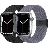 Lerobo Pulseiras Solo Loop Trançadas Para Apple Watch, 2 Pack (preto-cinza)