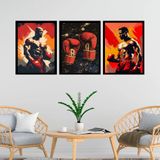 Kit 3 Quadros Decorativos Artes Boxe 45x34cm - Com Vidro