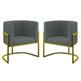 Kit 02 Poltronas Lua Sala Decorativa Base De Ferro Gold Cinza