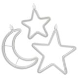 Pisca Varal Cortina Leds Amarela Estrelas Luas Natal De 2,5m