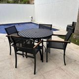 Conjunto De Mesa Ripada Amélia 4 Poltronas Piscina E Jardim Preto