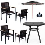 Jogo Conjunto De Mesa 4 Cadeiras Jardim Piscina Em Corda Náutica E Aluminio Preto