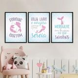 Kit 3 Quadros Menina - Sereias Existem 33x24cm - Com Vidro