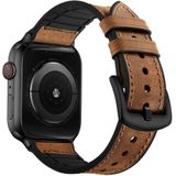 Ouheng Compatível Com Apple Watch Band 42mm 44mm, Couro Genuíno À Prova De Suor E Pulseira Híbrida De Borracha Compatível Com Iwatch Series 6 5