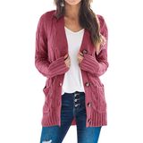 Suéter De Cardigã Prettygarden Open Front Cable Knit Vermilion