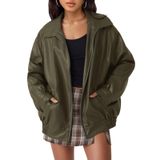 Jaqueta De Couro Automet Oversized Faux Suede Para Mulheres Armygreen S