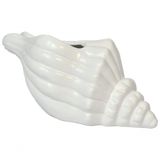 Vaso Decorativo Flores Cerâmica Branco Concha Espiral Oceano