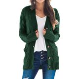Suéter De Cardigã Feminino Prettygarden Tricotado Verde Escuro