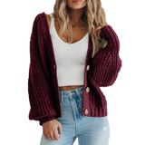 Cardigã Feminino Prettygarden De Malha Grossa Vinho Tinto Tamanho L