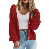 Suéter Cardigan Prettygarden Chunky Knit Red Para Mulheres