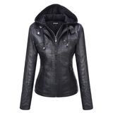 Jaqueta Springrain De Couro Sintético Moto Biker Com Capuz Feminina Preta