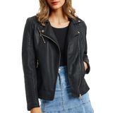 Jaqueta Feminina De Couro Pu Geschallino Preta, Primavera, Outono, Xl