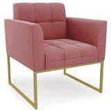 Poltrona Decorativa Base Industrial Dourado Ana Suede Rosê - Ibiza
