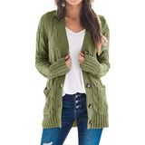 Suéter De Cardigã Feminino Prettygarden Tricotado Verde Militar