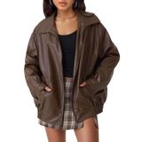 Jaqueta De Couro Automet Oversized Faux Suede Brown Para Mulheres