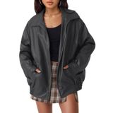Jaqueta De Couro Automet Oversized Faux Suede Para Mulheres