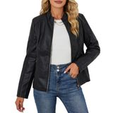 Jaqueta Curta Casual Feminina De Couro Sintético Giolshon Black S