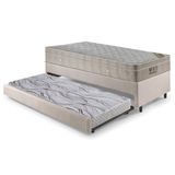 Bicama Box Solteiro Linho Bege 88x188x28 Cm Com Colchão Airtech Ortobom Molas Ensacadas E Colchão Auxiliar Ecoflex