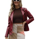 Jaqueta De Couro Giolshon Faux Short Para Mulheres Vermelha Tamanho L