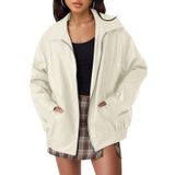 Jaqueta De Couro Automet Oversized Faux Suede Para Mulheres Bege