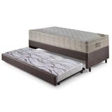 Bicama Box Solteiro Courino Linho Marrom 96x203x28 Cm Com Colchão Airtech Ortobom Molas Ensacadas E Colchão Auxiliar Ecoflex