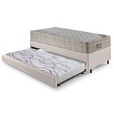Bicama Box Solteiro Courino Linho Areia 88x188x28 Cm Com Colchão Airtech Ortobom Molas Ensacadas E Colchão Auxiliar Ecoflex