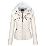 Jaqueta Springrain De Couro Sintético Moto Biker Com Capuz Feminina Branca