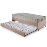 Bicama Box Solteiro Linho Marrom 88x188x28 Cm Com Colchão Airtech Ortobom Molas Ensacadas E Colchão Auxiliar Ecoflex
